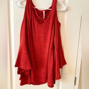 Women's Red / Burgundy cold shoulder with bell sleeves. Size 2x women’s